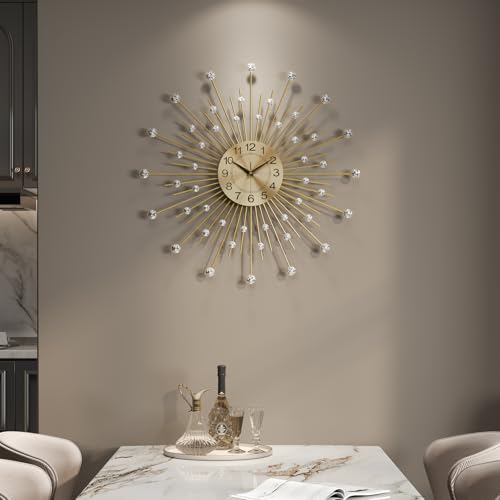 Cuspin 30 Inch Gold Wall Clock Mid Century Modern Crystal Sunburst Clock - color: Crystal Sunburst, size: Large