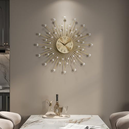 Cuspin 30 Inch Gold Wall Clock Mid Century Modern Crystal Sunburst Clock - color: Crystal Sunburst, size: Large