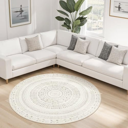 cotiled 5x5 Round Rug 5ft Circle Living Room Boho Area Rugs - color: Light Brown/Cream, size: 5' (Round)