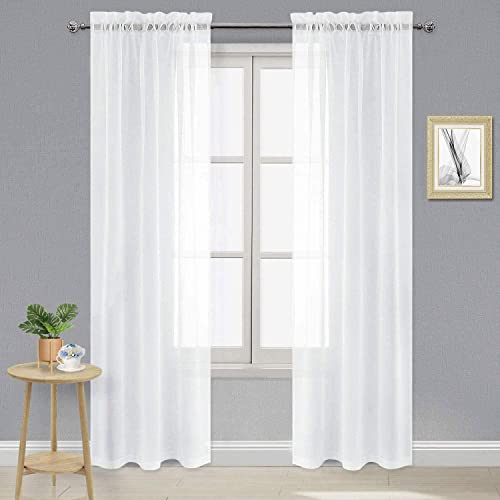 DWCN White Sheer Curtains 84 Inch Long for Living Room Rod Pocket 2 Panels - color: White, size: 36"W x 84"L (Pack of 2)