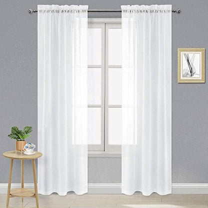 DWCN White Sheer Curtains 84 Inch Long for Living Room Rod Pocket 2 Panels - color: White, size: 36"W x 84"L (Pack of 2)