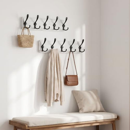 WEBI Coat Rack Wall Mount,Coat Hooks Wall Mounted,16" Hole to Hole,Coat Hanger Wall,Wood Hook Rack Rail,5 Triple Hooks for Hanging Coats,Jacket,Clothes,Farmhouse,Black/White - color: White, size: 5 Hooks