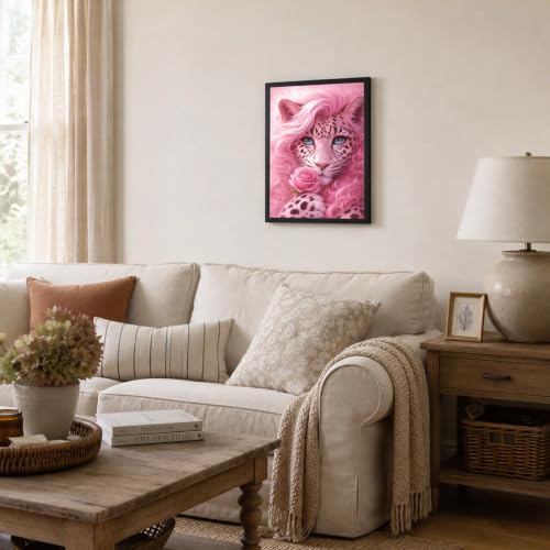 Black Framed Leopard Wall Art, Pink Pictures Wall Decor, 12x16 in - color: Pink-Leopard