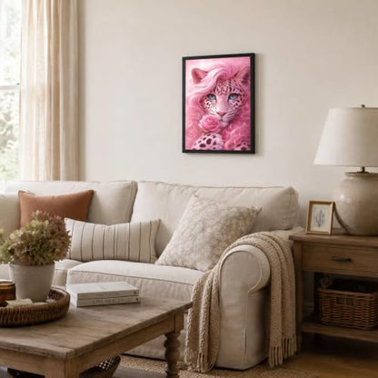 Black Framed Leopard Wall Art, Pink Pictures Wall Decor, 12x16 in - color: Pink-Leopard