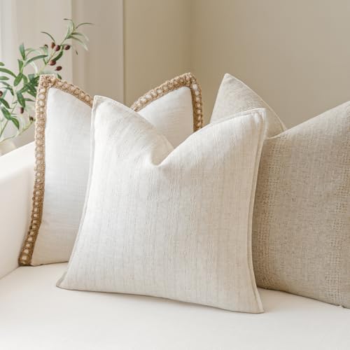 MOROCO Linen Striped Throw Pillow Covers 18x18 Set of 2, Beige - color: Beige, size: 18" x 18" (Pack of 2)