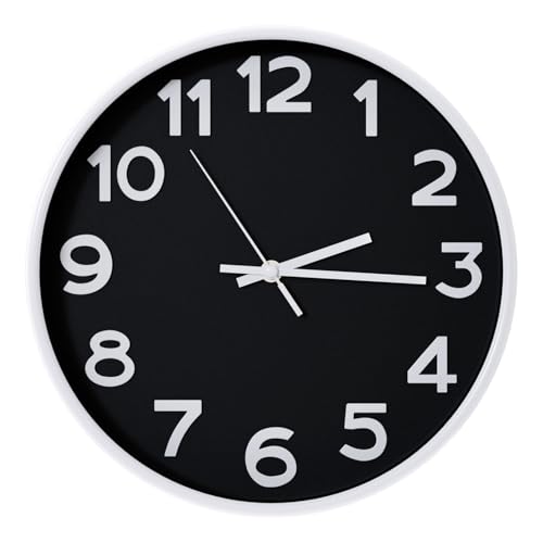 Wall Clock Silent Non-Ticking Battery Operated Indoor Analog Simple Style Modern Quartz Movement 3D Dial Easy to Read Decor for Home/Office/Living Room/Bedroom/Kitchen (Black-White, 12 inch) - color: Black-white