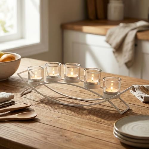 Seraphic Table Centerpieces for Dining Room, Tealight Candle Holder, White - color: White, size: 5 Cup