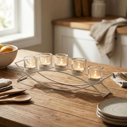 Seraphic Table Centerpieces for Dining Room, Tealight Candle Holder, White - color: White, size: 5 Cup