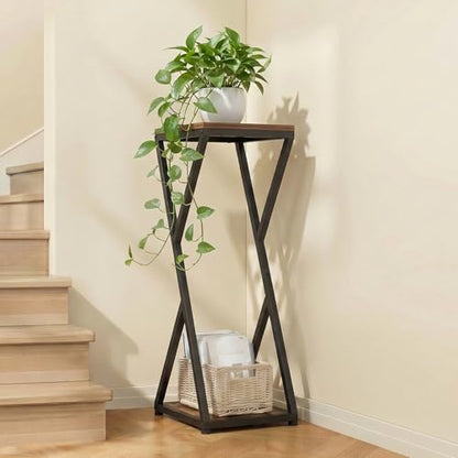 2-Tier Tall Plant Stand Indoor, Small Square Side Table for Home