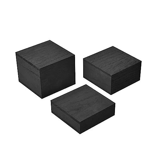 MOOCA Wooden Display Risers Set - 3 Different Height Stands, Black - color: Black