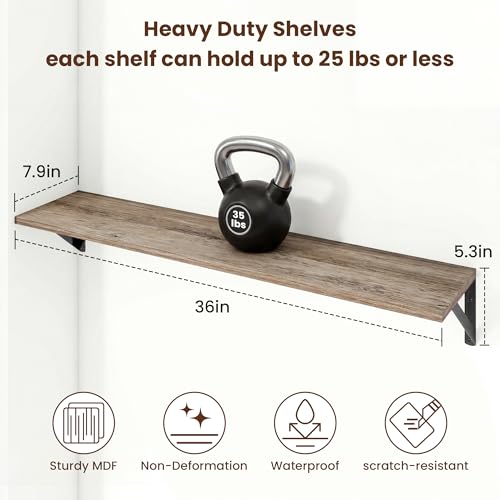Axeman 36 Inch Floating Shelves, 8 Inch Deep Grey Wall Shelves Set of 2 - color: Grey, size: 36 Inch