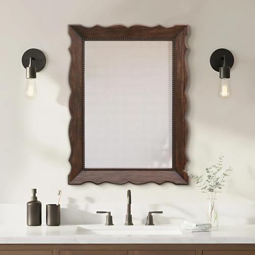 Besdomus Rustic Wood Frame Mirror: 24"x32" Dark Brown Wood Bathroom Mirror - color: Brown Dark, size: 32"L x 24"W