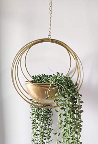 RISEON Boho Gold Metal Plant Hanger,Metal Geometric Hanging Planter, Modern Planter, Mid Century Air Plant Holder Stand, Minimalist Planter for Indoor Outdoor Home Wedding Decor (Gold) - color: Gold