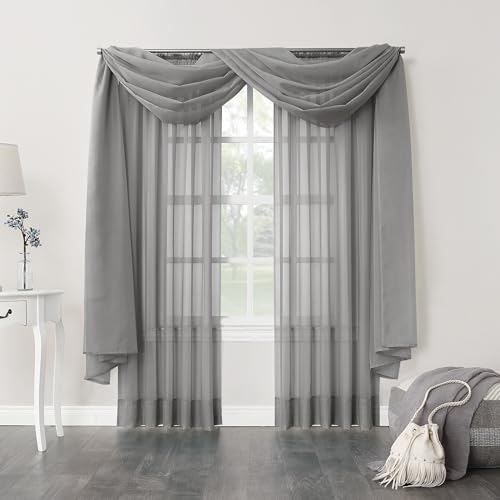 No. 918 53566 Emily Sheer Voile Rod Pocket Curtain Panel, Valance Scarf, Charcoal - color: Charcoal, size: 59"W x 216"L (Pack of 1), style: Emily