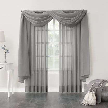 No. 918 53566 Emily Sheer Voile Rod Pocket Curtain Panel, Valance Scarf, Charcoal - color: Charcoal, size: 59"W x 216"L (Pack of 1), style: Emily