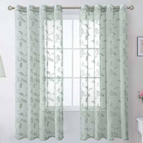 BGment Sage Sheer Curtains 72 Inches Long Living Room 2 Panels - color: Sage-leaf, size: 52"W x 72"L (Pack of 2)