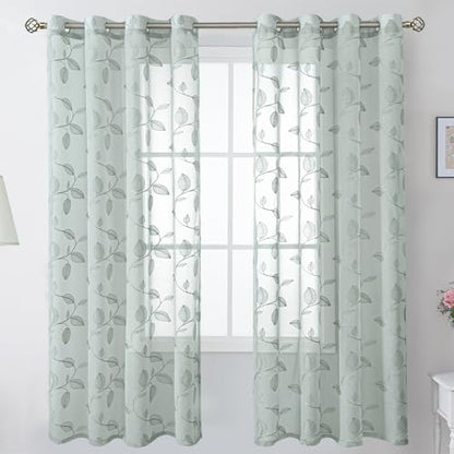 BGment Sage Sheer Curtains 72 Inches Long Living Room 2 Panels - color: Sage-leaf, size: 52"W x 72"L (Pack of 2)