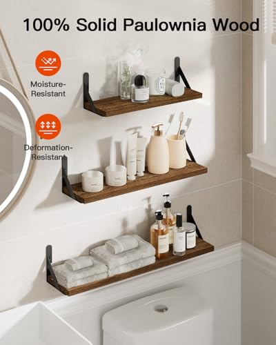 Amada Solid Paulownia Wood Wall Shelves, Large Size, 6 Pcs, Brown - color: Brown, size: Large