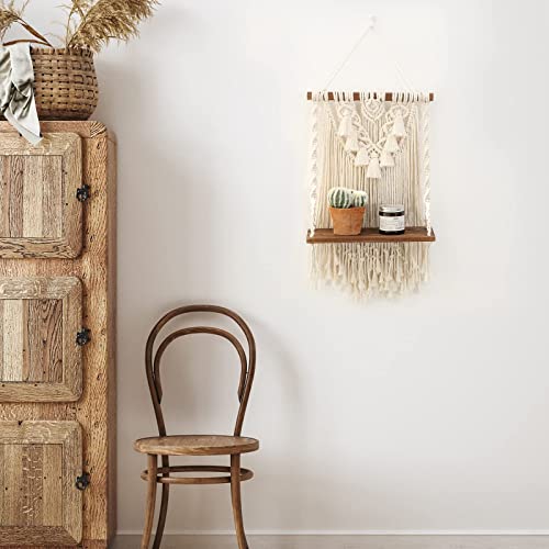 Macrame Wall Hanging Shelf & Boho Decor, Handmade Wooden Floating Shelves - size: Small