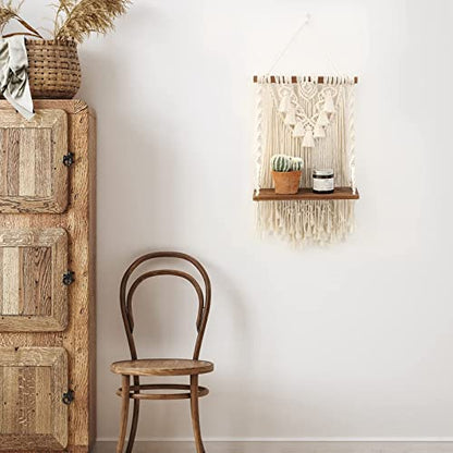Macrame Wall Hanging Shelf & Boho Decor, Handmade Wooden Floating Shelves - size: Small