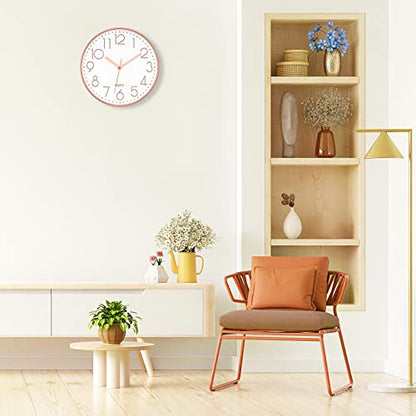 Foxtop 25.4cm(10인치) 모던 벽시계 무소음 배터리 작동 로즈 골드 시계 - color: 로즈 골드., size: 25.4 cm