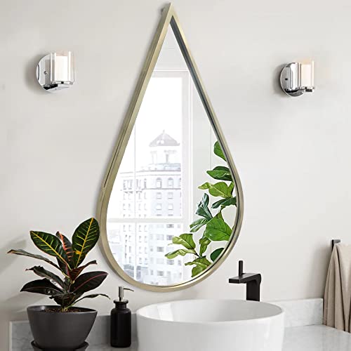 BAODANFU Wall Mirror Decorative Mirrors Mounted Decor Rain Tear Drop Shape Wall-Mounted Gold for Bedroom Living Room Entryway Bathroom Vanity(Gold, 1-Pack)