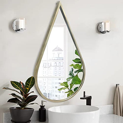 BAODANFU Wall Mirror Decorative Mirrors Mounted Decor Rain Tear Drop Shape Wall-Mounted Gold for Bedroom Living Room Entryway Bathroom Vanity(Gold, 1-Pack)