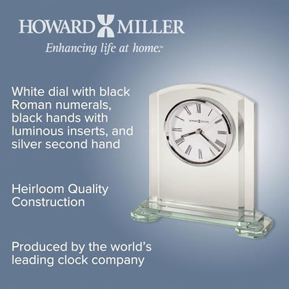 Howard Miller Stratus Tabletop Clock – Arched Glass Alarm Clock with Roman Numerals, Battery Operated Quartz Movement, Modern Desk Clock