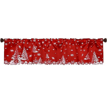 Grelucgo Embroidered Holly Tree and Snowflakes Kitchen Window Curtains Valance 58×14 Inches for Christmas Holidays (Tree) - color: Tree