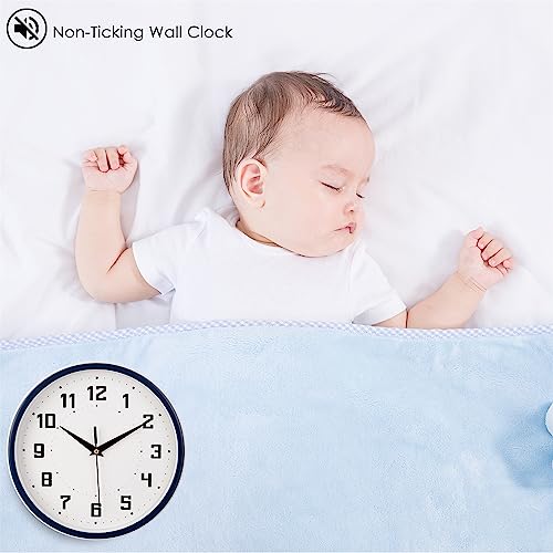 Topkey Silent Round Wall Clock Kitchen 9 Inch Modern Style Non-Ticking Decorative Bedroom Office Study Room Kitchen Wall Clock-Blue - color: Blue