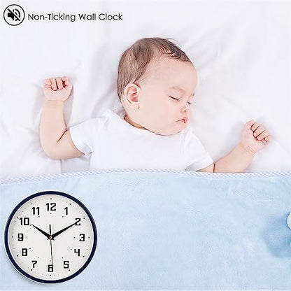 Topkey Silent Round Wall Clock Kitchen 9 Inch Modern Style Non-Ticking Decorative Bedroom Office Study Room Kitchen Wall Clock-Blue - color: Blue