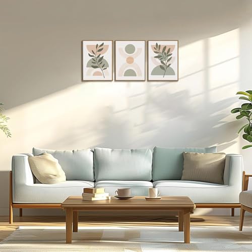 Boho Green Botanical Framed Canvas Wall Art Set of 3, 12x16 inch - color: Boho Green, size: 12"x16"Natural