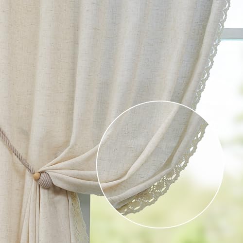 jinchan Beige Linen Curtains with Laced Trim Back Tab 50x 72 Inch 2 Panels - color: Laced Beige, size: 50"W x 72"L (Pack of 2)