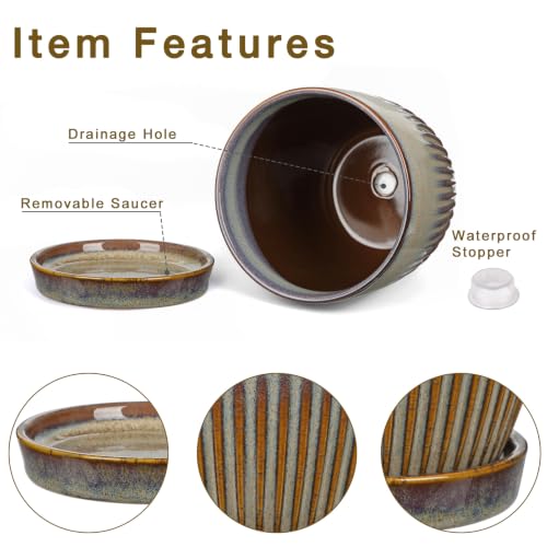 Ceramic Pots for Indoor Plants 4.9 +5.7 inch Pots for Plants - color: Brown&grey - 4.9" & 5.7" Set