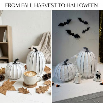 FESTGLOX White and Black Halloween Pumpkin Decor, Small Resin Pumpkin Set - color: White and Black-2pcs