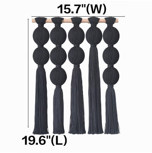 Jakalin Macrame Wall Hanging Black Boho Tassel Fiber Wall Art 19.6"Lx15.7"W - color: Black