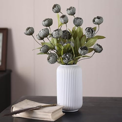 6 Pcs 27" Faux Silk Peony Artificial Flowers Stems for Vase (Dark Gray) - color: Dark Gray