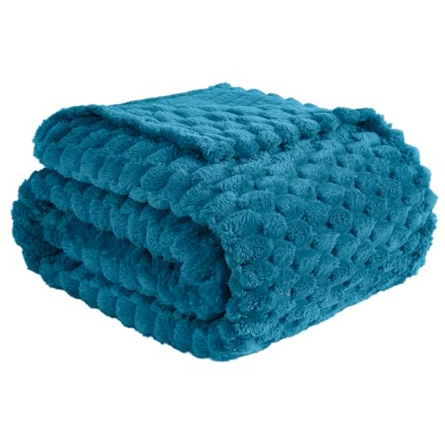 Vessia Flannel Fleece Throw Blanket, 3D Jacquard Blue Fuzzy and Warm Blanket for Couch, Sofa, Bed, 300GSM Super Soft Touch Cozy Home Decor for All Seasons (50x70 inches) - color: Ocean Blue, size: 50×70inch