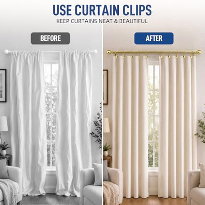 Lansian 44 Pack Curtain Rings with Clips Hooks 1 in Diameter Rustproof - color: Gold, size: 1"Inner Dia, 44Pack