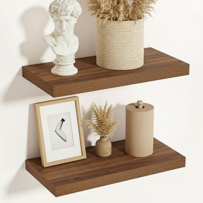 Vivelove Deep Floating Shelves, 16 X 12 Inch, Walnut,Set of 2, - color: Walnut, size: 16”wx12”dx1.5”h
