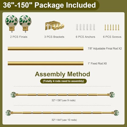Ceramic Gold Curtain Rods for Windows 16 to 144 Inches Drapery Rods - color: Ceramic Gold, size: 16"-144"|1 Pack