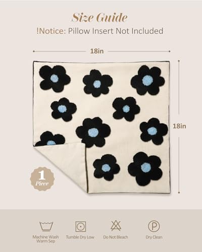 Embroidered Throw Pillow Cover 18x18 Inch, Black Flowers - color: Black Flowers, size: 18" x 18" (Pack of 1)