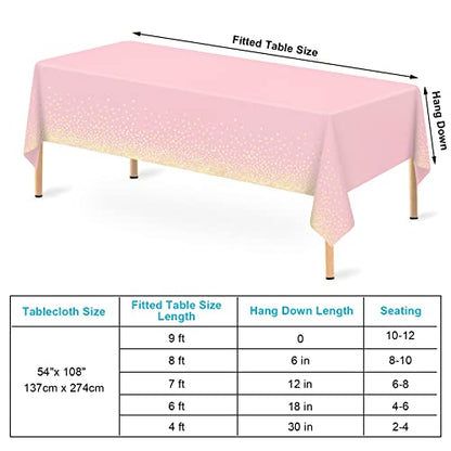 Mulbozy 2 Pcs Pink Tablecloth 54"×108" Gold Dot Pink Table Cloth, Pink Disposable Plastic Tablecover for Birthday, Baby Shower, Picnic, Camping, Event & Parties… - color: Gold Dot-pink, size: 54" X 108" Rectangle