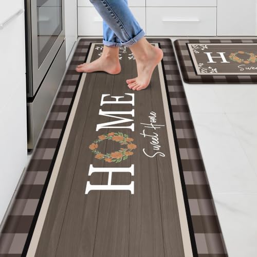 Kitchen Mats 2PCS, Anti Fatigue Rugs, 17.3x30+17.3x59in, Brown - color: Brown, size: 17.3’’x 30’’+ 17.3’’x 59’’
