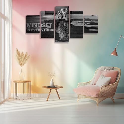 5 Panels Mindset is Everything Motivational Canvas Wall Art Inspirational Entrepreneur Quotes Poster Print Artwork Painting Picture for Framed Home Decoration Living Room office bedroom 60''W x 32''H - color: Artwork-01, size: 60"W x 32"H