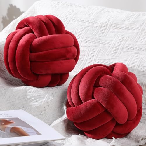 Namalu 7.87 Inches 2 Pcs Knot Pillow Decorative Throw Pillow, Wine Red - color: Wine Red, size: 7.87 Inches
