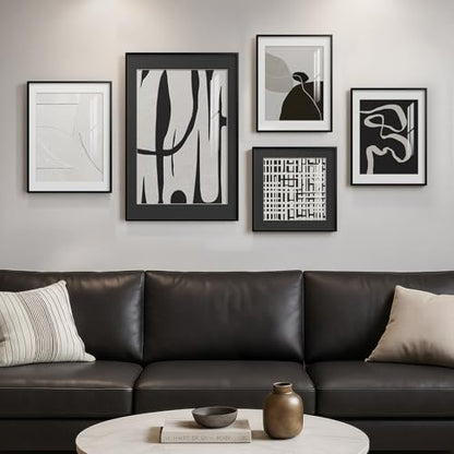 Framed Black and White Modern Abstract Wall Art for Living Room, 5 Piece - color: Minimalist