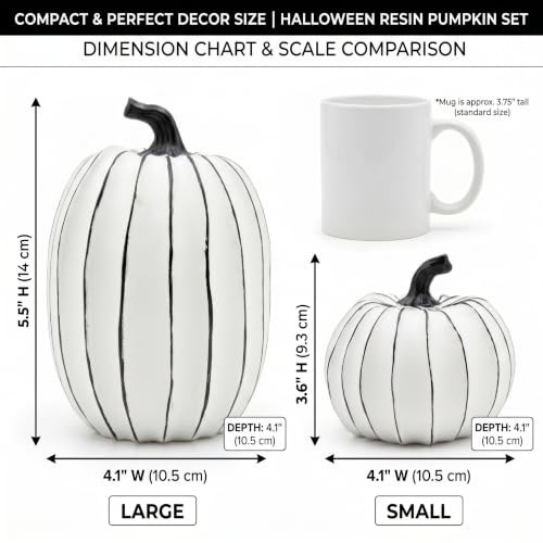 FESTGLOX White and Black Halloween Pumpkin Decor, Small Resin Pumpkin Set - color: White and Black-2pcs