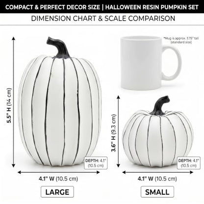 FESTGLOX White and Black Halloween Pumpkin Decor, Small Resin Pumpkin Set - color: White and Black-2pcs