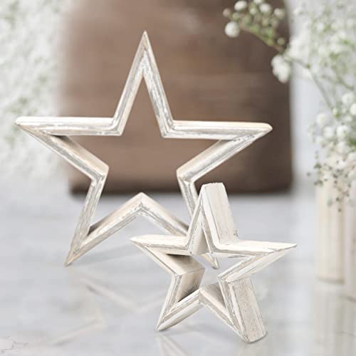 LOSOUR Set of 2 Decorative Objects Stars-Tiered Tray Decor, Coffee Table Decor, Shelf Decor Accents, Bookshelf Decor, Entry Table Decor, Desk Decor for Modern Farmhouse Decor (Washed White) - color: Washed White